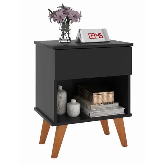 Mesa de Cabeceira Duda Classic com 1 gaveta cor Preto