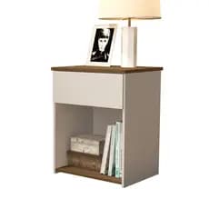 Mesa De Cabeceira Jasmim Cor Off / Freijó