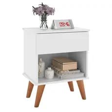 Mesa de Cabeceira Duda Classic 1 Gaveta e Nicho Cor Branca