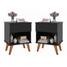 Kit 2 Criados Mudo Duda Classic com 1 gaveta cor Preto