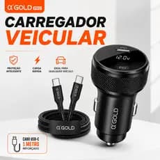 Carregador Veicular Turbo 60W A'Gold  Com Cabo Tipo C 1 Metro A'Gold CJ12-13