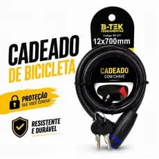 Cadeado Cabo de Aço B-TEK Reforçado Com Duas Chaves Para Bike Moto Portão e Mais - 12mm x 70 cm