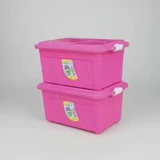 Kit 2 Caixas Organizadoras 60L Rosa com Tampa e Rodinhas – Multiuso e Resistente Agraplast 642