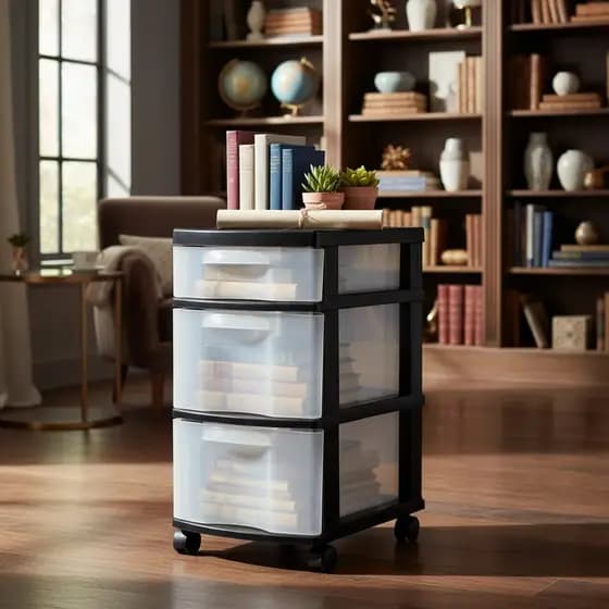 Gaveteiro Plástico Preto 3 Gavetas Transparentes – Com Rodízios, Organizador Multiuso Agraplast 890