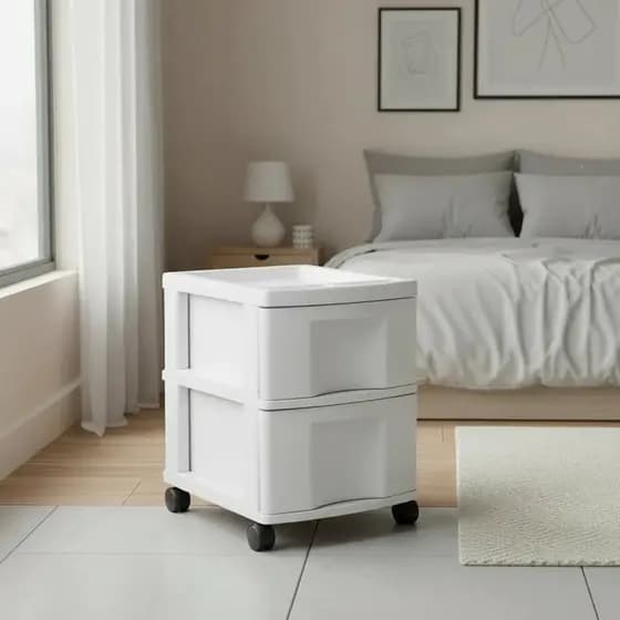 Gaveteiro Plástico Branco com Rodinhas e 2 Gavetas – Organizador Multiuso Agraplast 601