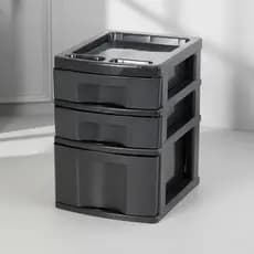 Gaveteiro Plástico Preto 3 Gavetas – 1 Grande e 2 Pequenas, Organizador Multifuncional Agraplast 577