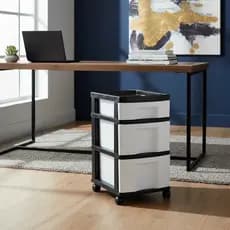 Gaveteiro 3 Gavetas Preto/Branco Organizador Com Rodinhas – Agraplast 569
