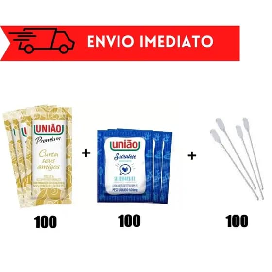 Açúcar União Sache + Adoçante União Sucralose + Mexedor Cafe 8,5cm