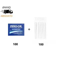Kit 100 Adoçante Zero Cal Sachê + 100 Palhetas Mexedor de Café