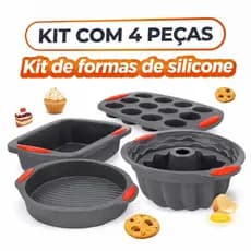 Kit 4 Formas de Bolo com Furo Pão Cupcakes em Silicone Decorativo Assadeira Flexível Antiaderente