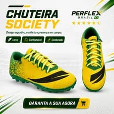 Chuteira Society Adulto e Infantil Perflex Brasil Colada e Costurada