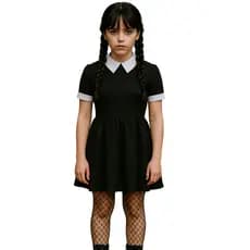 Vestido Wandinha Addms Fantasia Infantil Menina Halloween Halloween Fantasia de Menina Vandinha