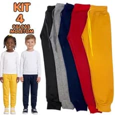 Kit 4 Calça Moletom Infantil Flanelada 4 Ao 8 Anos Unissex Frio Escola Creche Menino menina