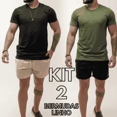 Kit 2 Short Linho Bermuda Masculina Casual Praia Bolso Promoção