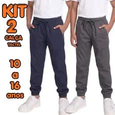 Kit 2 Calça Tactel Juvenil 10 a 16 anos Reforçada Escola Inverno PROMOÇÃO Uniforme Academia
