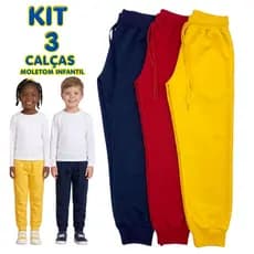 Kit 3 Calças Moletom Grosso Infantil 4 A 8 Anos Flanelado Unissex Calça de Frio Inverno