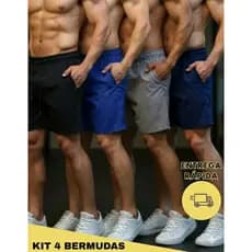Kit 4 Short Masculino Bermuda Liso Tactel com Bolso Academia Praia Promoção