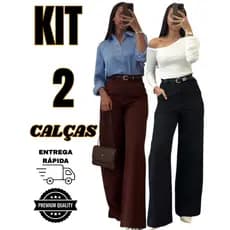 Kit 2 Calças Alfaiataria Feminina Pantalona Wide Leg Promoção Entrega Rápida