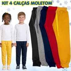 Kit 4 Calça Moletom Infantil Menina e Menino Tecido Flanelada Grosso 4 a 8 Anos Escola Roupa de Frio