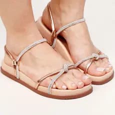 Sandália Papete Feminina Detalhe Nó Plataforma Luxuosa Tiras Finas Com Brilho Design Moderno