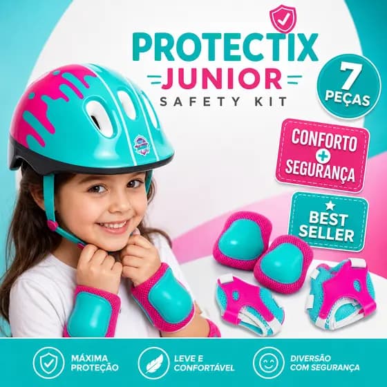 Kit Proteção Infantil 7 Peças Capacete Joelheira Cotoveleira Munhequeira p/Bike Skate Patins SORTIDO