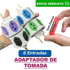 Adaptador de Tomada 6 Entradas 10A/20A Pino Maciço Resistente Com Fusível Tomadas Coloridas  Esfera