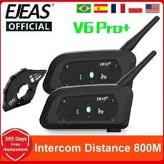 Intercomunicador Bluetooth para Capacete Moto V6 PRO+ - 6 Usuários/800m/IP67 à Prova D'Água - Walkie Talkie Motociclista