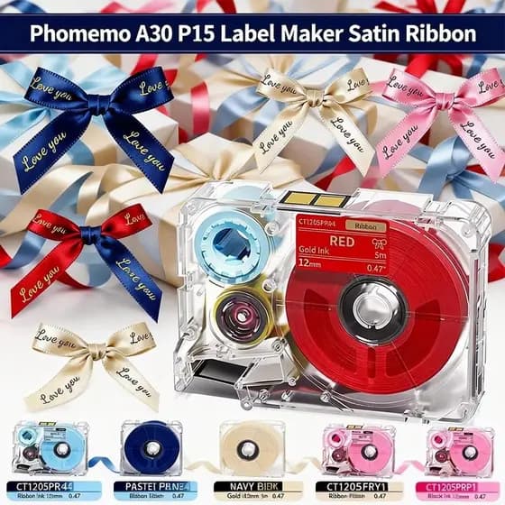 Fita Ribbon para Phomemo A30/P15 - Adesivo Impermeável Premium, Fita Decorativa para Etiquetador, Embalagem Presente