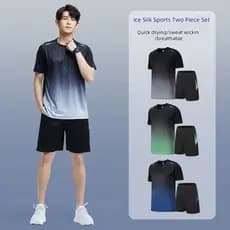 Conjunto duas peças masculino camiseta manga curta + short transpirável, roupa casual esportiva de verão
