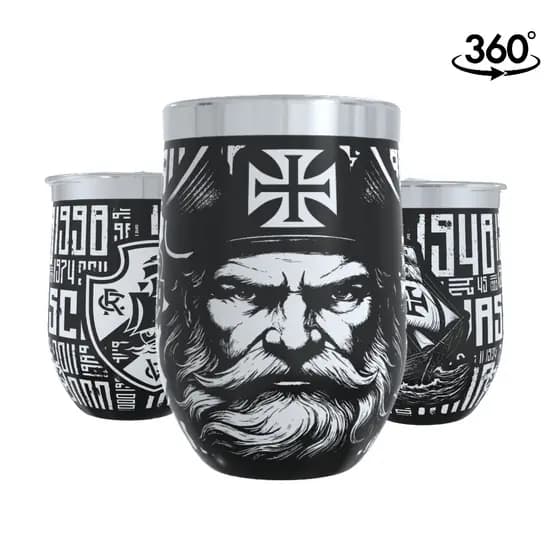 Mini Copo Cuia Térmico Inox  360 + Tampa - Vasco da Gama - Cruz de Malta Torcida Time Futebol