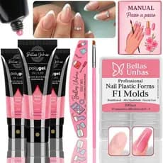 Kit Polygel Com 3 Poligel Alongamento Cartela Molde F1 Unhas Promoção - ENVIO IMEDIATO