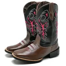 Bota Texana Feminina Café Com Bordado Tribal Rosa