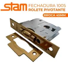 Fechadura Rolete Pivotante Stam 1005 Gold Dourada Quadrada Broca 45mm