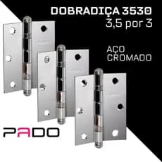Dobradiça Pado Para Portas de Madeira Rolamento Pado 3530 3,5x3 Kit C/ 3Pçs Carbono Cromado