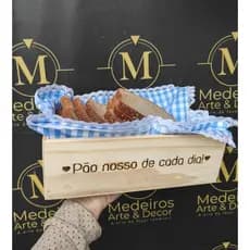 Caixa Cesta Para Pães - Mesa Posta - Com Gravação - Madeira Pinus- Personalizado