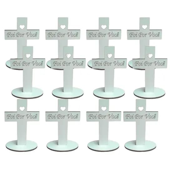 20 Lembrancinhas Cruz Dizeres Jesus Deus - Foi por você - MDF Branco ou Cru