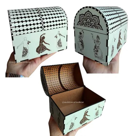 Porta Jóias Indiano /  Bau /  Porta Treco objetos /  Perfumes óleos  branco 1 face/ cru  MDF