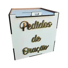 1- Caixa Urna Personalizado na frente: Pedido de Orações 15x15x15cm Mdf Branco- Montada- Espalhe Fé e Esperança
