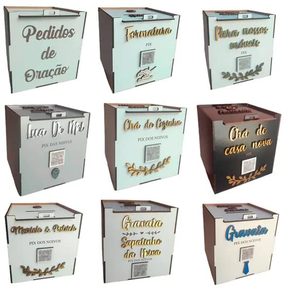 Caixa Pix Urna Personalizado na frente, cha de cozinha, Debutante Aniversario 15 anos, Casamento, Igreja- Personalizamos