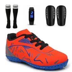 Kit Chuteira Masculino Infantil Campo Society Antiderrapante Confortável Meião Relógio Caneleira