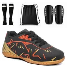 Kit Chuteira Masculino Infantil Quadra Salão Meião Mochila Caneleira Antiderrapante Resistente