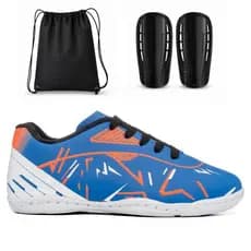 Kit Chuteira Infantil Masculino Quadra Salão Antiderrapante Resistente Confortável Caneleira Mochila