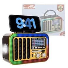Rádio Retro 5W Bluetooth 5.1 LED RGB com Lanterna Eletromex EL-1322
