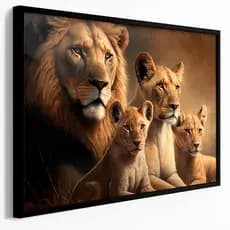 Quadro Decorativo Grande 110x80cm Leão Leoa Seus Filhotes Sala Quarto Hall Casa Decoração De Parede Mdf Adesivo