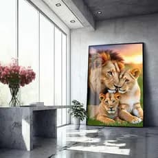 Quadro Decorativo Família de Leões e 1 filhote Gramado Hall Casa Sala Quarto Decoração De Parede Mdf Adesivo Grande
