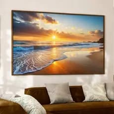 Quadro Decorativo Grande 110x80cm Praia e Mar Pôr do Sol  Hall Casa Sala Quarto Decoração De Parede Mdf Adesivo Grande
