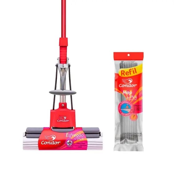 Kit 1 Rodo Mágico Condor Mop PVA Com Cabo 1 Refil Mop Limpa e Seca