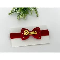 Laço P gravatinnha detalhe strass e personalizado com nome da baby - 6cm