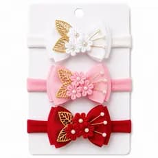 Kit Faixa de Bebê com Laço Flor Luxo | Acessório Infantil Menina | Escolha Kit com 3 ou 5 Unidades