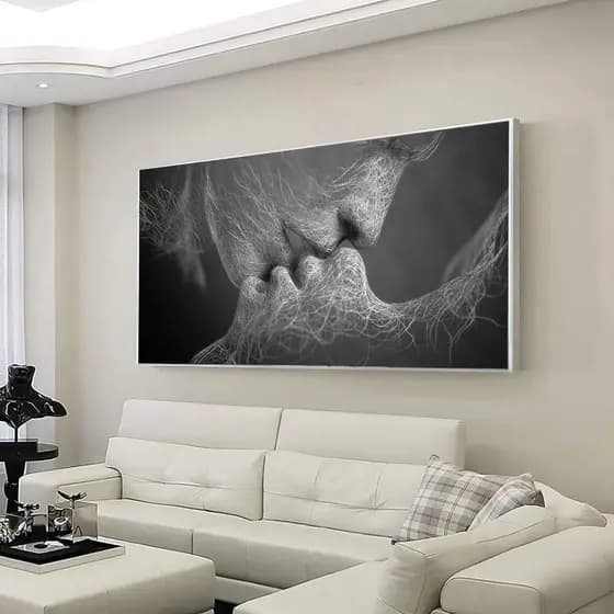 Quadro Decorativo 120x80cm Beijo de Amor Intenso e Paixão Hall Casa Sala Quarto Decoração De Parede Mdf Adesivo Grande